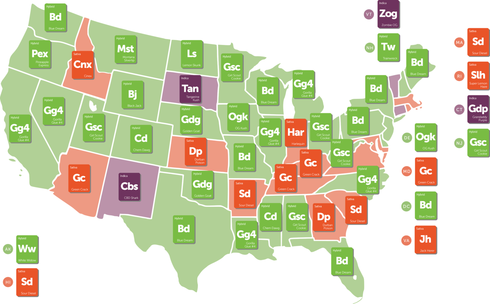 Map Reveals Most Popular Cannabis Strains In Each State
