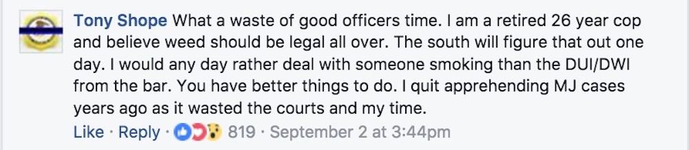Retired Cop Blasts Officers For Bragging About Weed Bust On Facebook